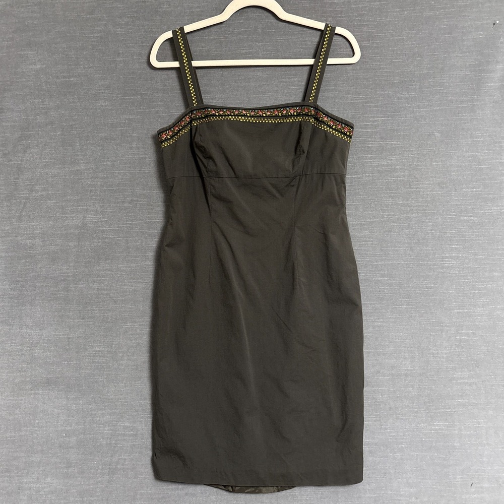 Vintage Loft Dress 10 Green Embroidered Cotton Sleeveless Sheath Summer 90s‎ Y2K